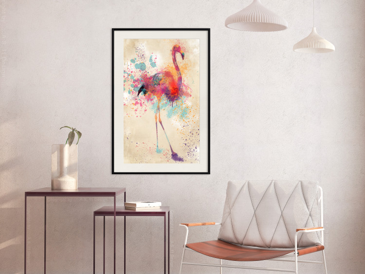 Wall Poster Watercolor Flamingo - cheerful colorful abstraction with vibrant bird 128859 additionalImage 24