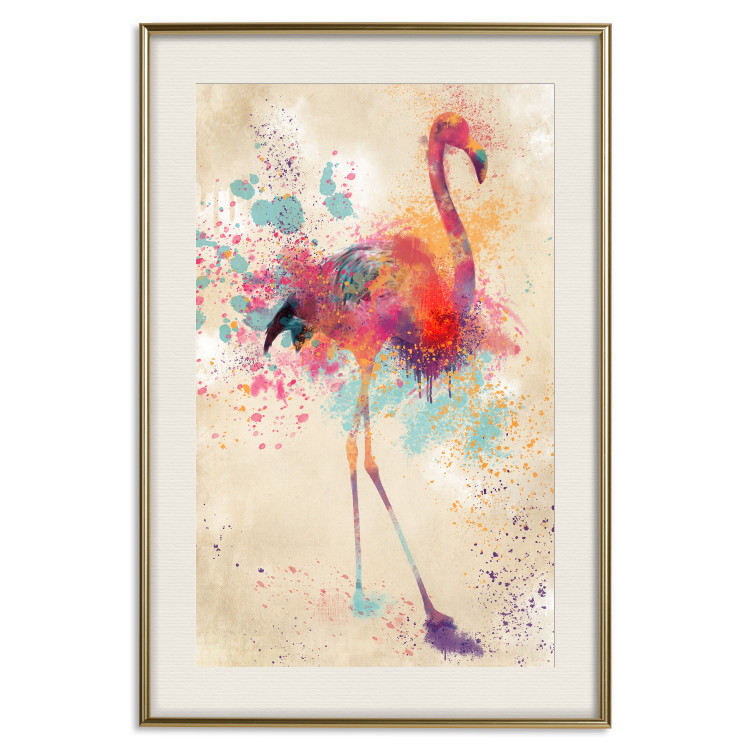 Wall Poster Watercolor Flamingo - cheerful colorful abstraction with vibrant bird 128859 additionalImage 20