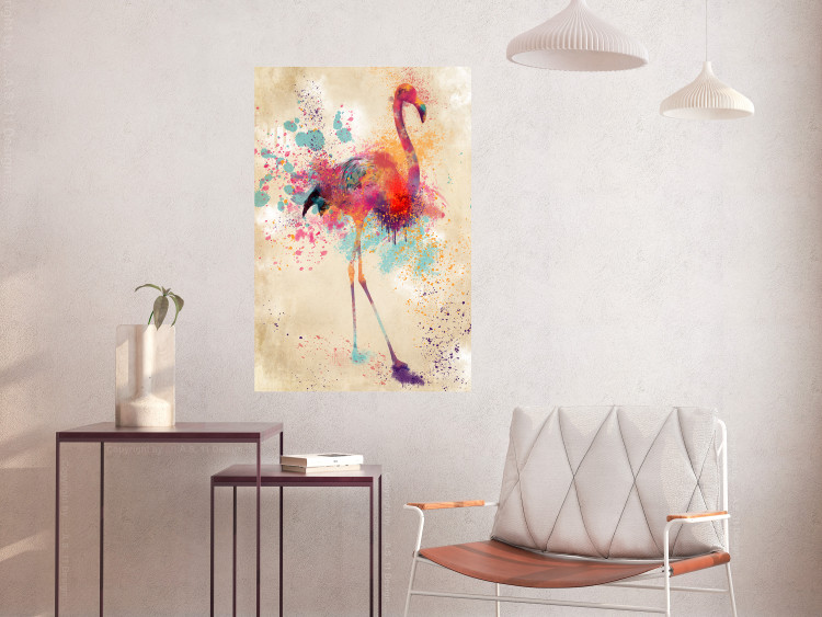 Wall Poster Watercolor Flamingo - cheerful colorful abstraction with vibrant bird 128859 additionalImage 4