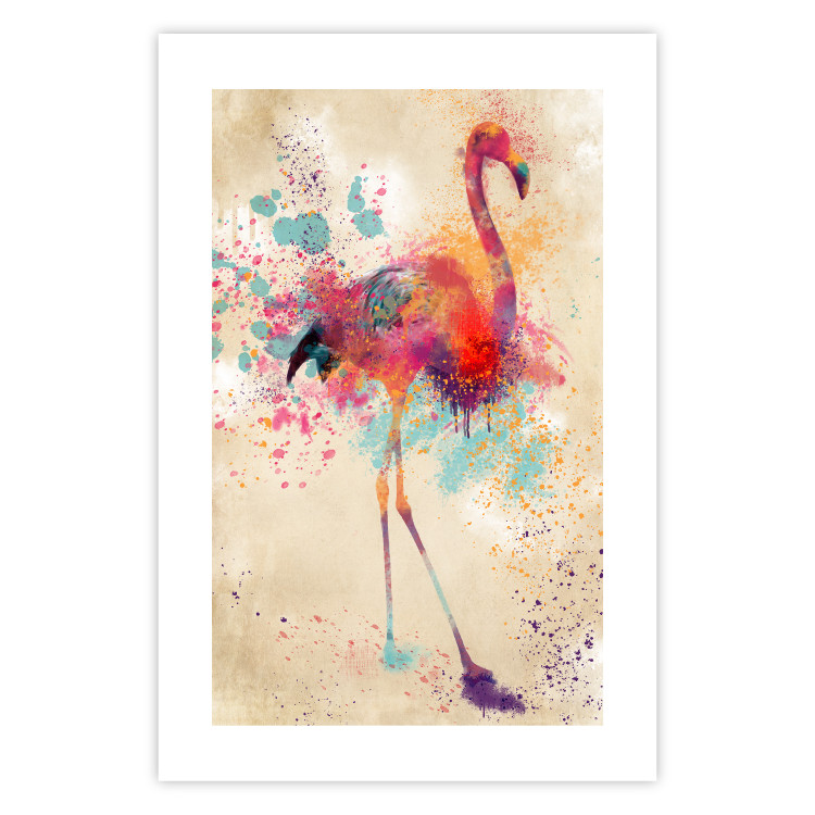 Wall Poster Watercolor Flamingo - cheerful colorful abstraction with vibrant bird 128859 additionalImage 19