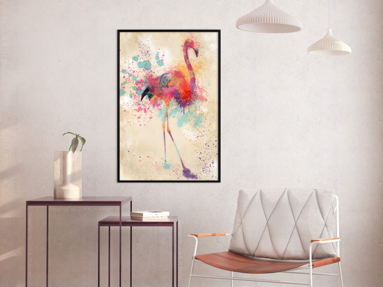 Wall Poster Watercolor Flamingo - cheerful colorful abstraction with vibrant bird 128859 additionalImage 6