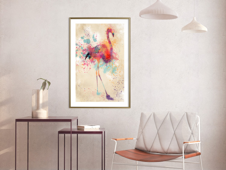 Wall Poster Watercolor Flamingo - cheerful colorful abstraction with vibrant bird 128859 additionalImage 15