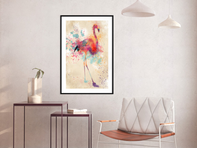 Wall Poster Watercolor Flamingo - cheerful colorful abstraction with vibrant bird 128859 additionalImage 23
