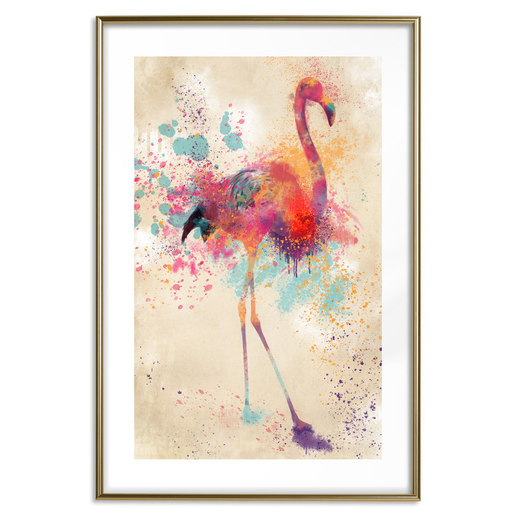 Wall Poster Watercolor Flamingo - cheerful colorful abstraction with vibrant bird 128859 additionalImage 14