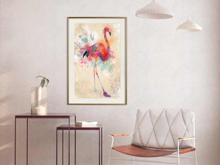Wall Poster Watercolor Flamingo - cheerful colorful abstraction with vibrant bird 128859 additionalImage 22