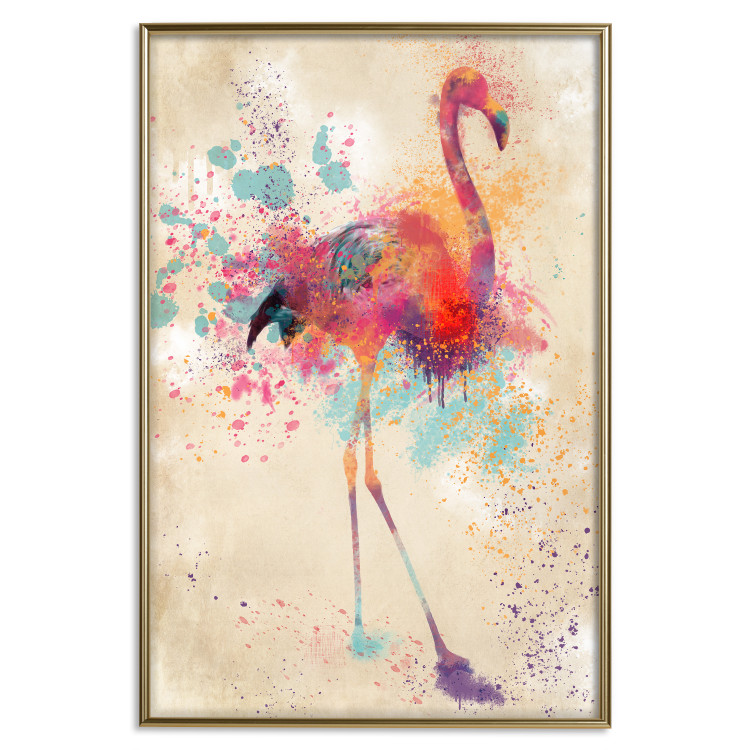 Wall Poster Watercolor Flamingo - cheerful colorful abstraction with vibrant bird 128859 additionalImage 21