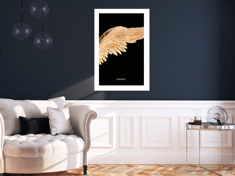 Poster Lightness of Being - wing with golden feathers on a black background 130459 additionalImage 14