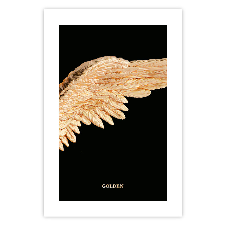 Poster Lightness of Being - wing with golden feathers on a black background 130459 additionalImage 25