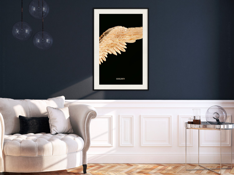 Poster Lightness of Being - wing with golden feathers on a black background 130459 additionalImage 24
