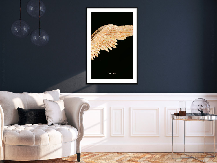 Poster Lightness of Being - wing with golden feathers on a black background 130459 additionalImage 23