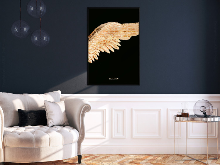 Poster Lightness of Being - wing with golden feathers on a black background 130459 additionalImage 10
