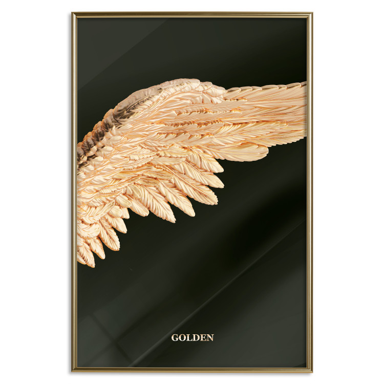 Poster Lightness of Being - wing with golden feathers on a black background 130459 additionalImage 21