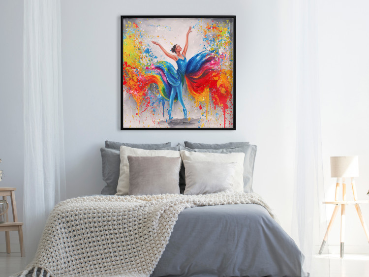 Poster Colorful Ballerina - woman in a colorful dress on a gray background 131459 additionalImage 6