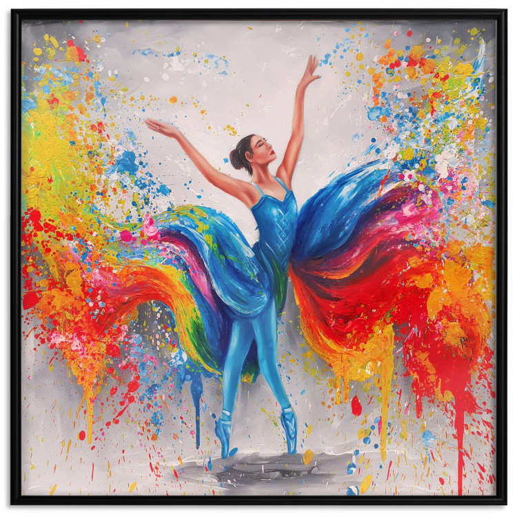 Poster Colorful Ballerina - woman in a colorful dress on a gray background 131459 additionalImage 16