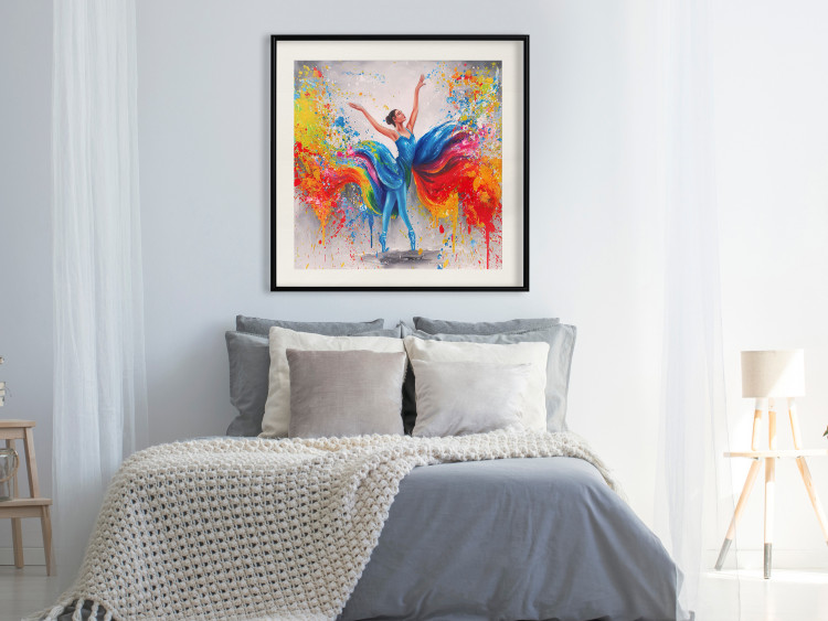 Poster Colorful Ballerina - woman in a colorful dress on a gray background 131459 additionalImage 25