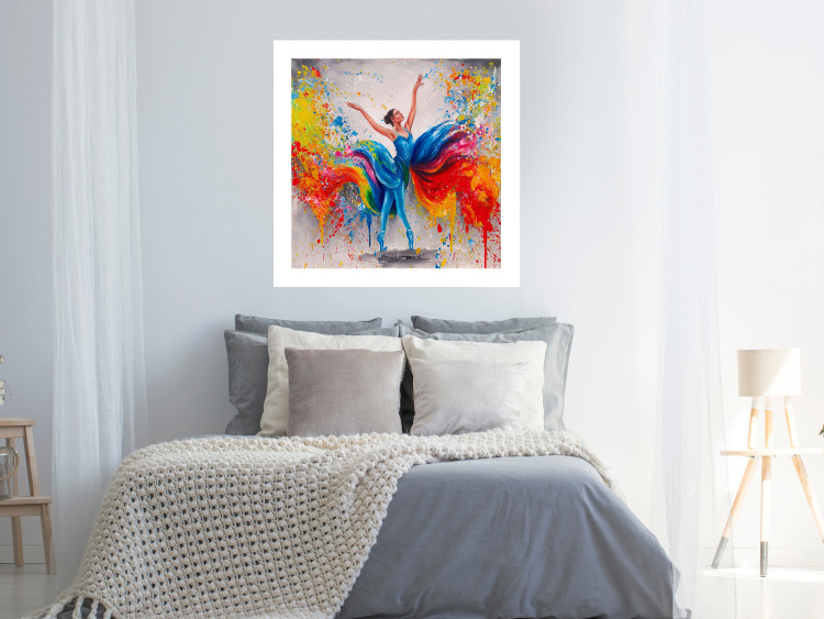 Poster Colorful Ballerina - woman in a colorful dress on a gray background 131459 additionalImage 8