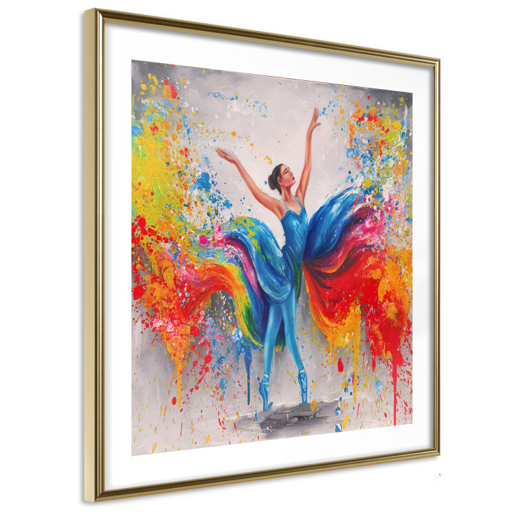 Poster Colorful Ballerina - woman in a colorful dress on a gray background 131459 additionalImage 9