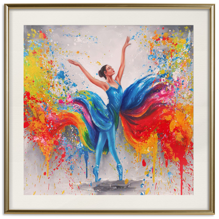 Poster Colorful Ballerina - woman in a colorful dress on a gray background 131459 additionalImage 20