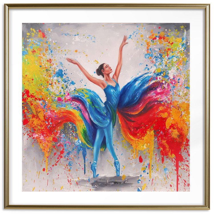 Poster Colorful Ballerina - woman in a colorful dress on a gray background 131459 additionalImage 15