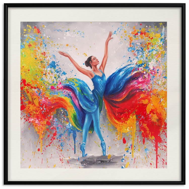 Poster Colorful Ballerina - woman in a colorful dress on a gray background 131459 additionalImage 19
