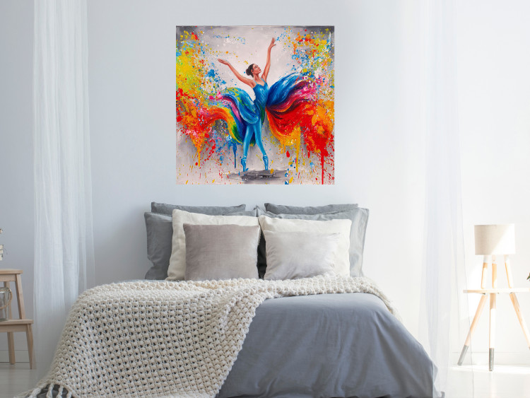Poster Colorful Ballerina - woman in a colorful dress on a gray background 131459 additionalImage 3