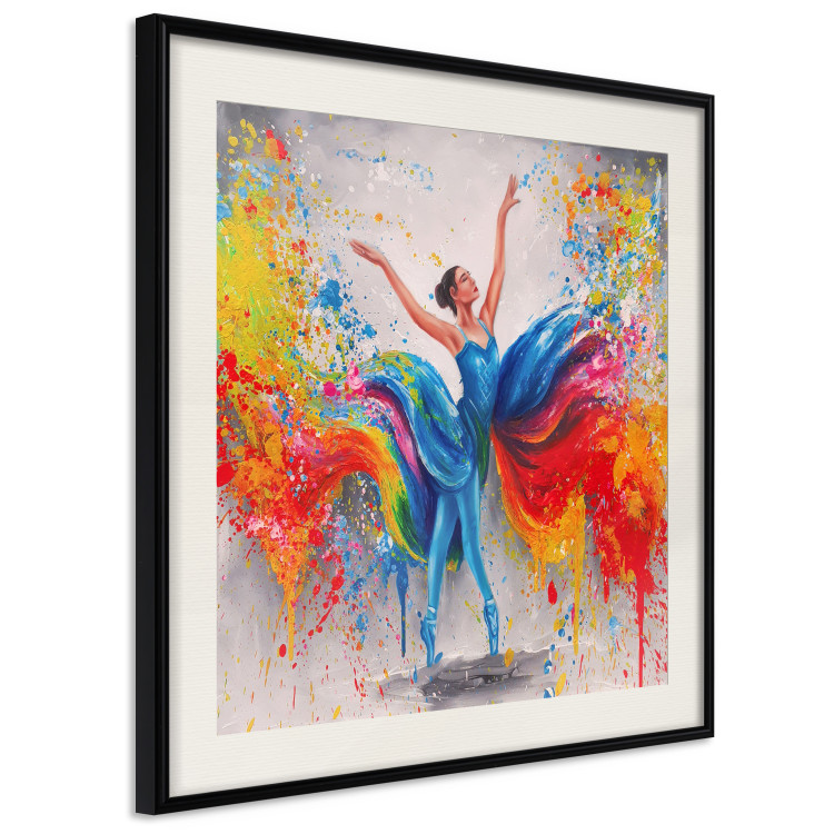 Poster Colorful Ballerina - woman in a colorful dress on a gray background 131459 additionalImage 3