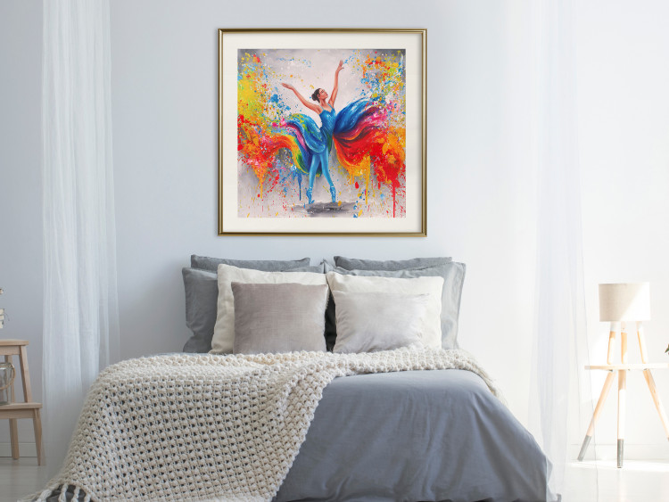 Poster Colorful Ballerina - woman in a colorful dress on a gray background 131459 additionalImage 24