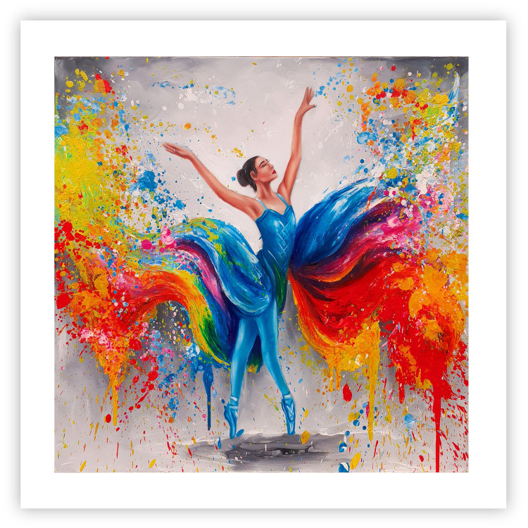 Poster Colorful Ballerina - woman in a colorful dress on a gray background 131459 additionalImage 17