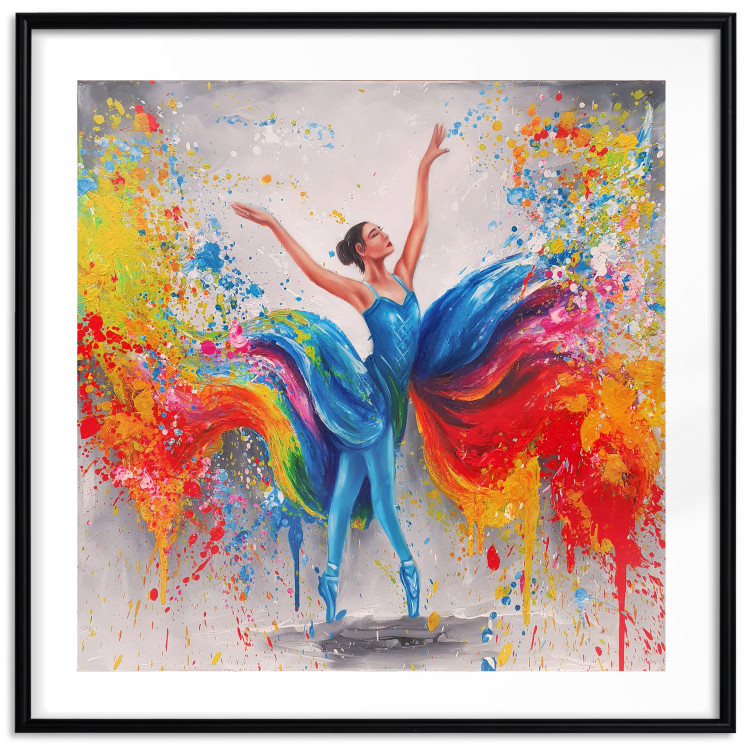 Poster Colorful Ballerina - woman in a colorful dress on a gray background 131459 additionalImage 18