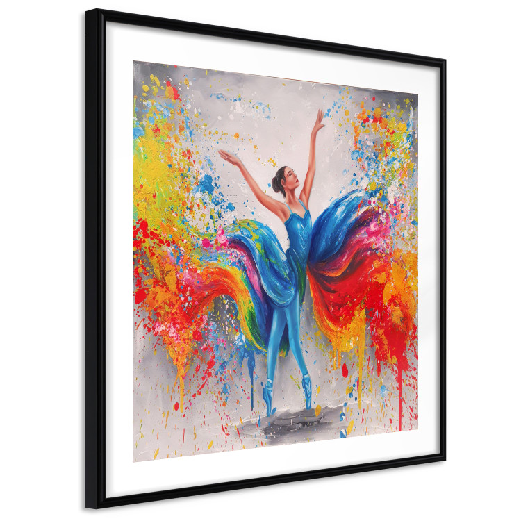Poster Colorful Ballerina - woman in a colorful dress on a gray background 131459 additionalImage 2
