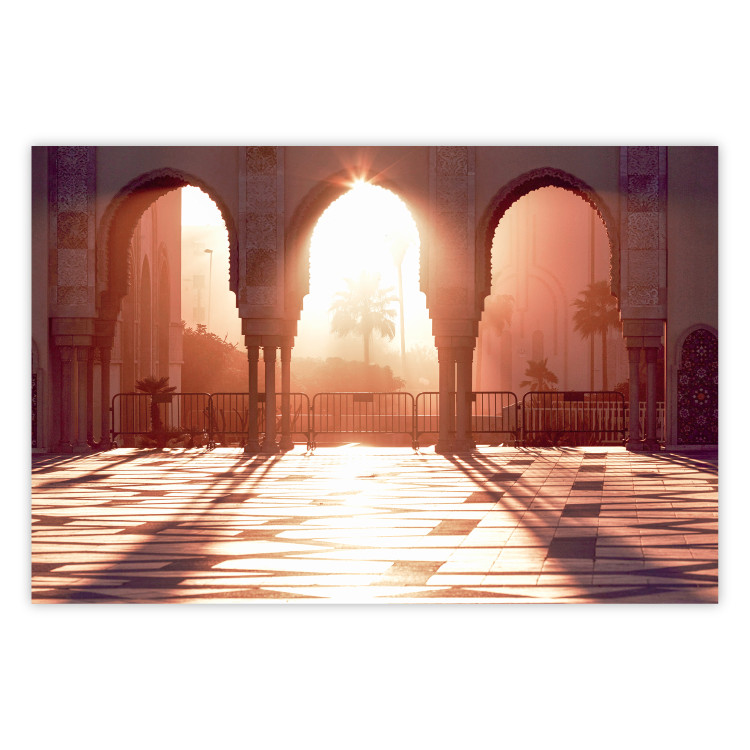Poster Morning Sun - architecture against the backdrop of the setting sun in Morocco 134759