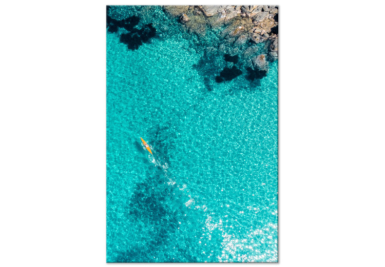 Canvas Print Azure water - sea landscape with transparent water and a yellow canoe 135859