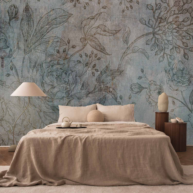 Wall Mural Retro minimalist flowers - floral motif with leaves in vintage style 137259 additionalImage 2
