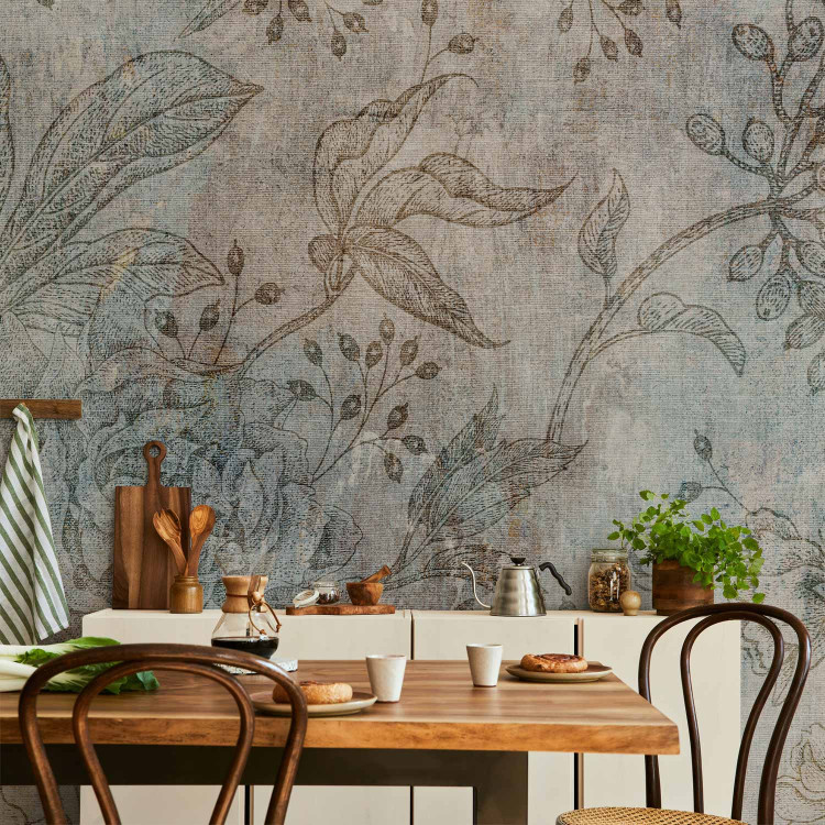 Wall Mural Retro minimalist flowers - floral motif with leaves in vintage style 137259 additionalImage 4