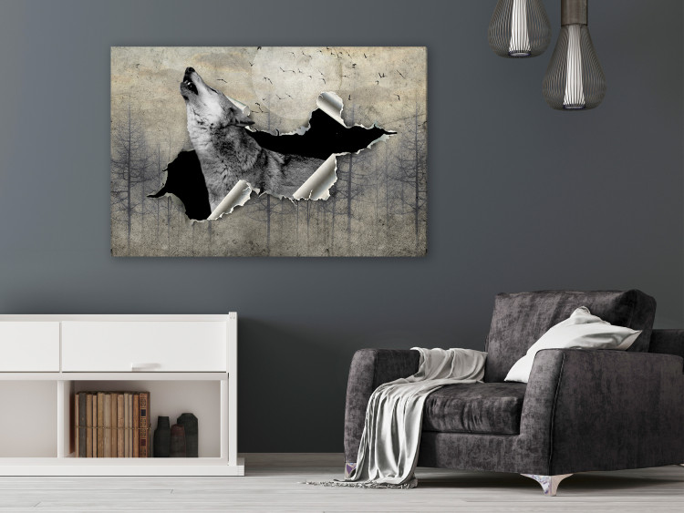 Canvas In Moonlit Night (1-piece) wide - howling animal against forest backdrop 138559 additionalImage 3