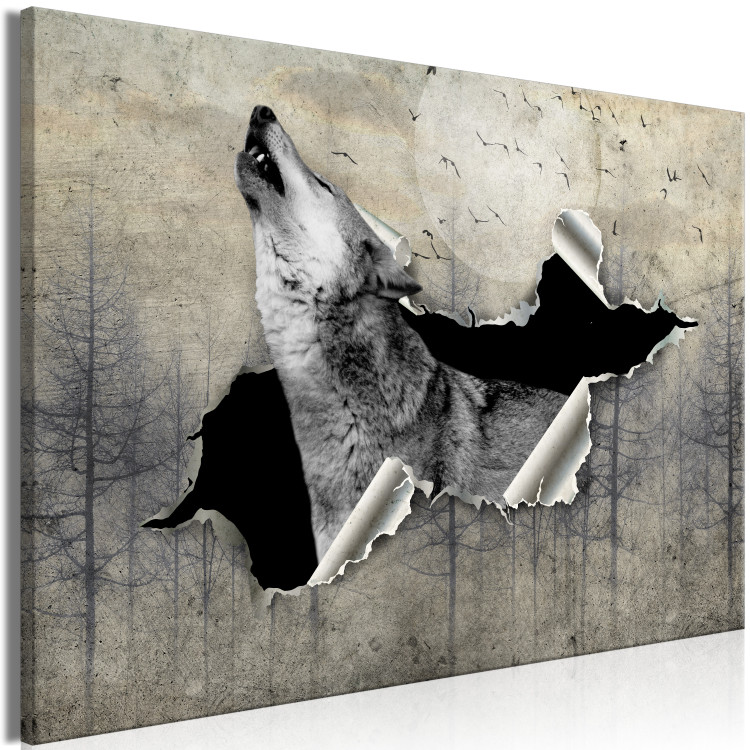 Canvas In Moonlit Night (1-piece) wide - howling animal against forest backdrop 138559 additionalImage 2