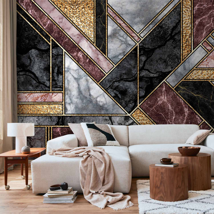 Photo Wallpaper Geometric marble - glamour composition with gold art deco patterns 142359
