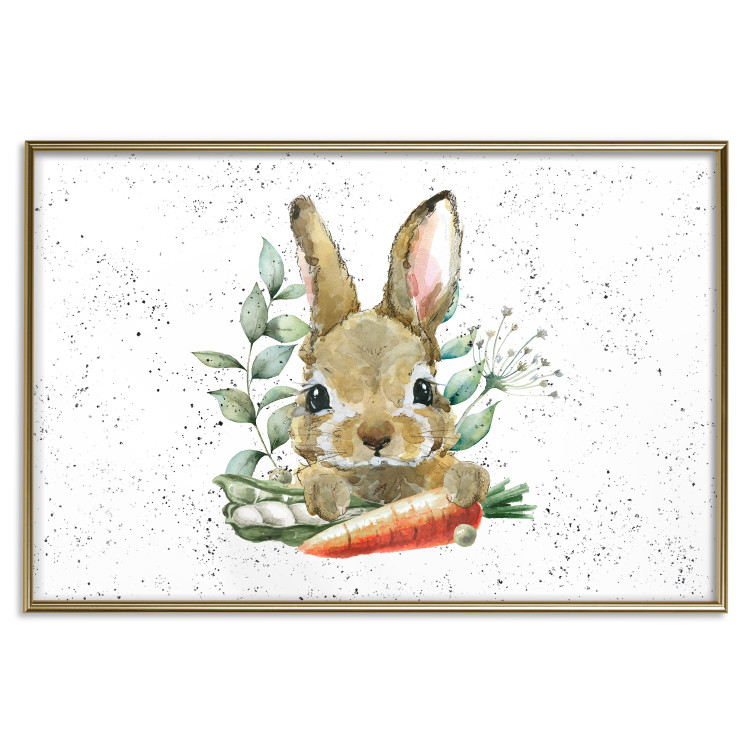 Poster Hare With Carrot - A Painted Rabbit With Vegetables on a Speckled Background 145759 additionalImage 21