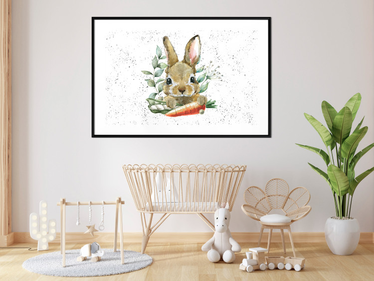 Poster Hare With Carrot - A Painted Rabbit With Vegetables on a Speckled Background 145759 additionalImage 15