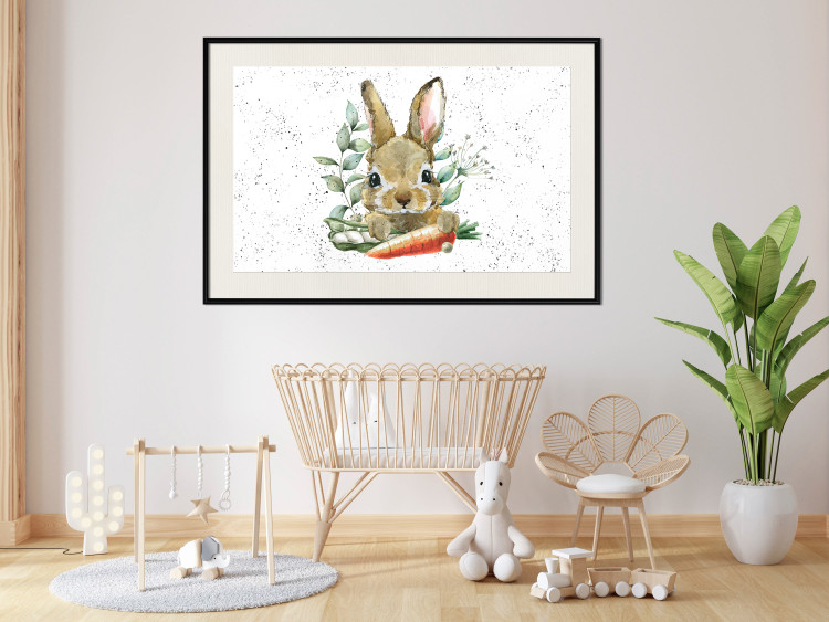 Poster Hare With Carrot - A Painted Rabbit With Vegetables on a Speckled Background 145759 additionalImage 17
