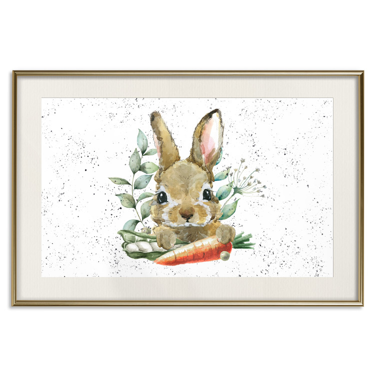Poster Hare With Carrot - A Painted Rabbit With Vegetables on a Speckled Background 145759 additionalImage 27