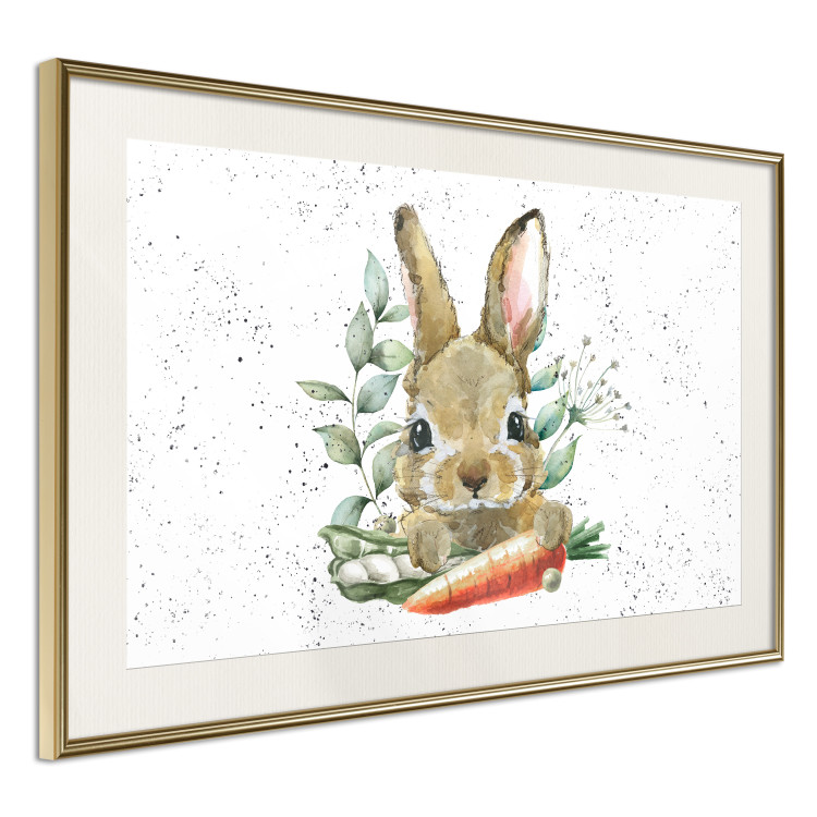 Poster Hare With Carrot - A Painted Rabbit With Vegetables on a Speckled Background 145759 additionalImage 10