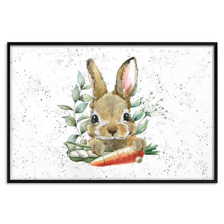 Poster Hare With Carrot - A Painted Rabbit With Vegetables on a Speckled Background 145759 additionalImage 25