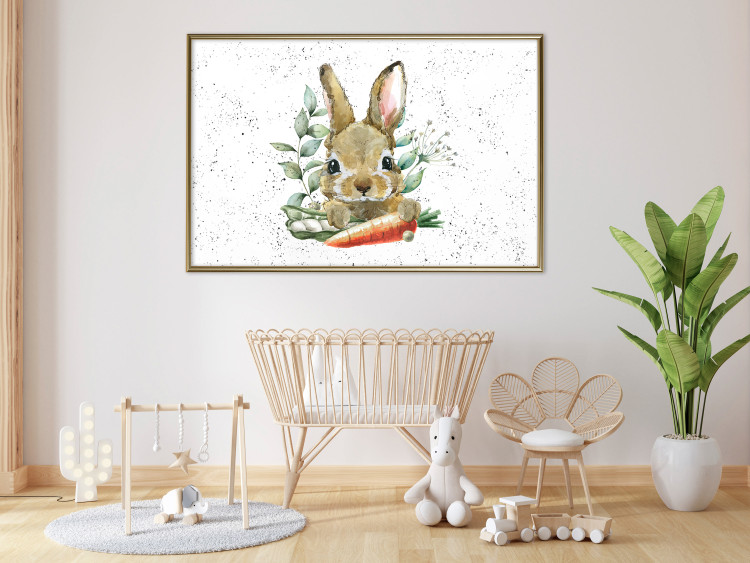 Poster Hare With Carrot - A Painted Rabbit With Vegetables on a Speckled Background 145759 additionalImage 14