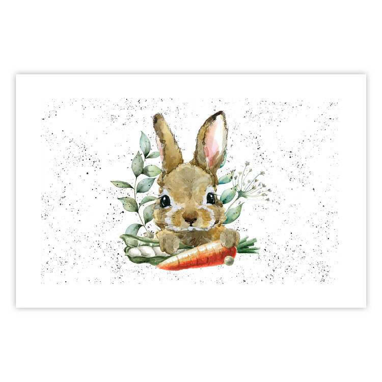 Poster Hare With Carrot - A Painted Rabbit With Vegetables on a Speckled Background 145759 additionalImage 20