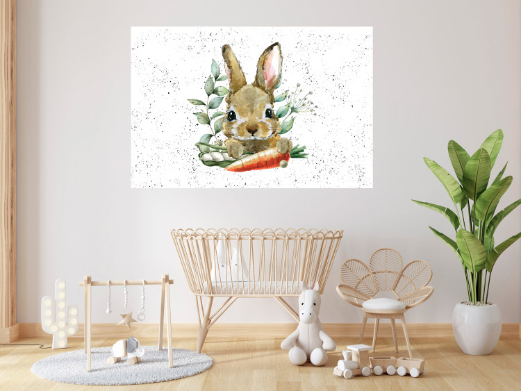 Poster Hare With Carrot - A Painted Rabbit With Vegetables on a Speckled Background 145759 additionalImage 12
