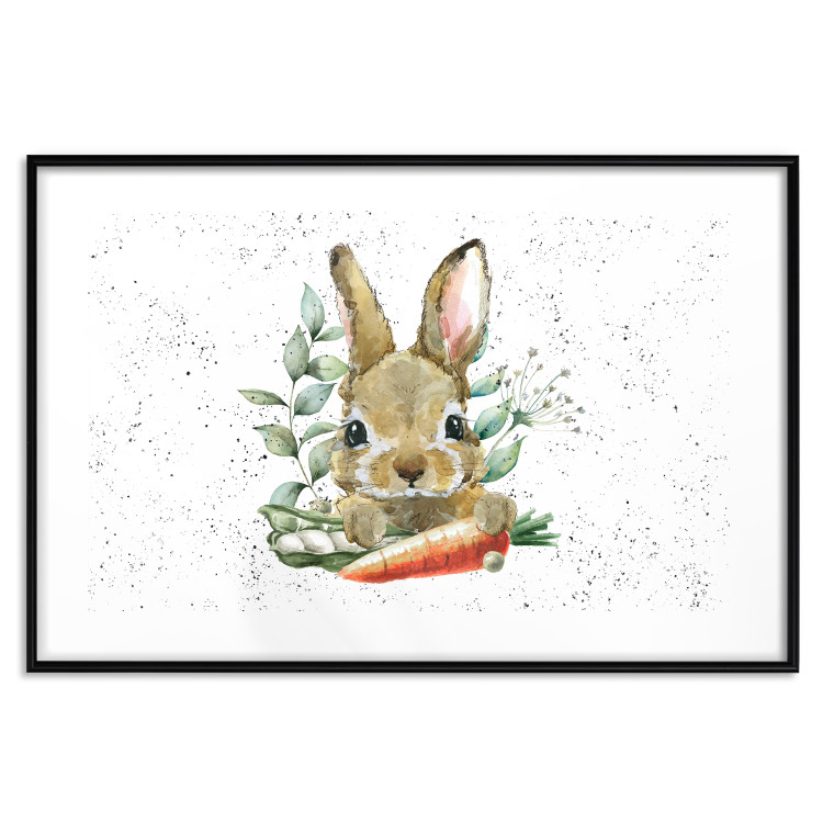 Poster Hare With Carrot - A Painted Rabbit With Vegetables on a Speckled Background 145759 additionalImage 26
