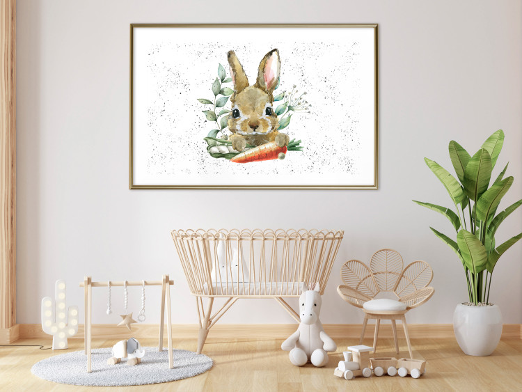 Poster Hare With Carrot - A Painted Rabbit With Vegetables on a Speckled Background 145759 additionalImage 16