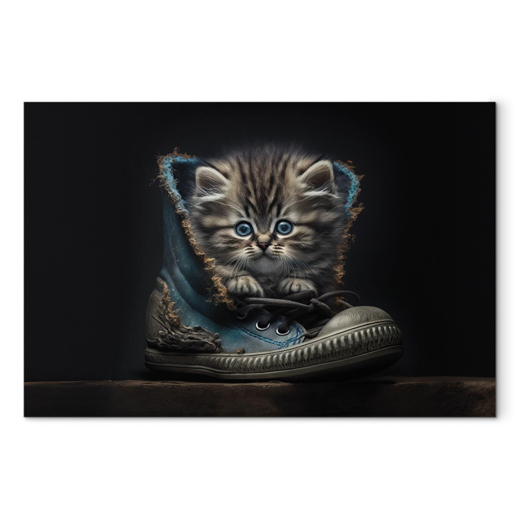 Canvas Art Print AI Maine Coon Cat - Tiny Blue-Eyed Animal in a Shoe - Horizontal 150159 additionalImage 7