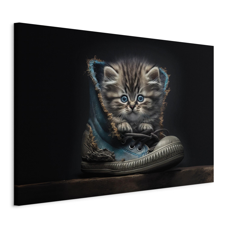 Canvas Art Print AI Maine Coon Cat - Tiny Blue-Eyed Animal in a Shoe - Horizontal 150159 additionalImage 2
